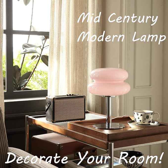 Mushroom Lamp Table Lamp for Night Stands,Mid Century Modern Desk Lamps for Bedroom, Vintage Dimmable Bedside Small Lamps, Cute Cool Home Room Aesthetic Decor for Living Room (Pink)