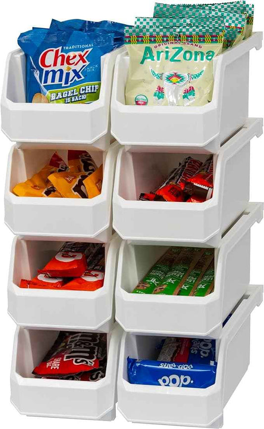 Plastic Containers for Organizing and Storage Bins for Closet, Kitchen, Office, Garage or Pantry Organization, Stackable Bins, Medium (11" x 5" x 5.5"), 8-Pack, White