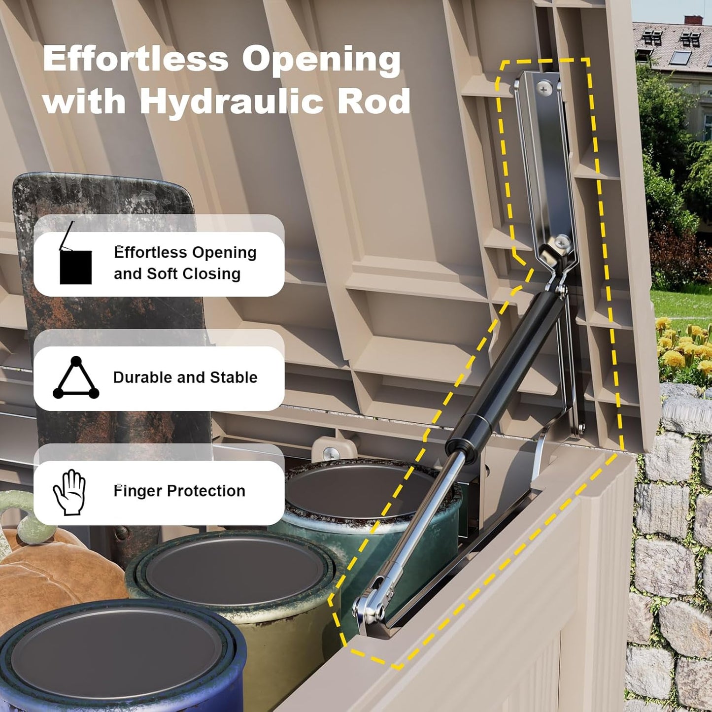 Vixzen 150 Gallon Resin Deck Box, Lockable Outdoor Storage Box for Patio Cushions Storage Furniture,Garden Tools, Pool Supplies, Weatherproof and UV Resistant- Light Brown