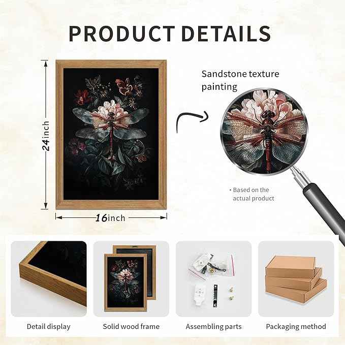 Dark Botanical Insect Canvas Wall Art Gothic Insect And Botanical Posters Prints Dark Academia Moody Floral Cottagecore Art Painting Vintage Dragonfly Beetle Moth Pictures Wall Decor Framed