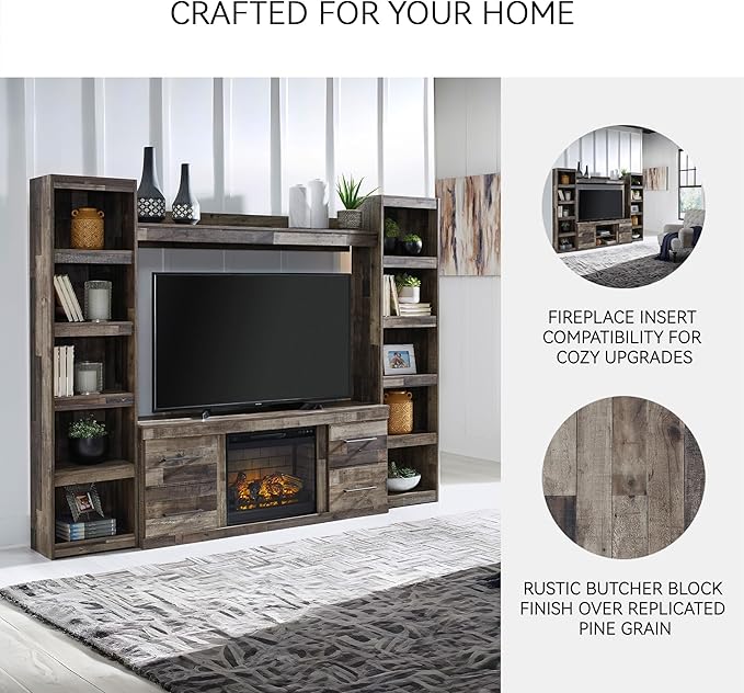 Signature Design by Ashley Derekson Casual TV Stand with Fireplace Option, Fits TVs up to 63", Gray