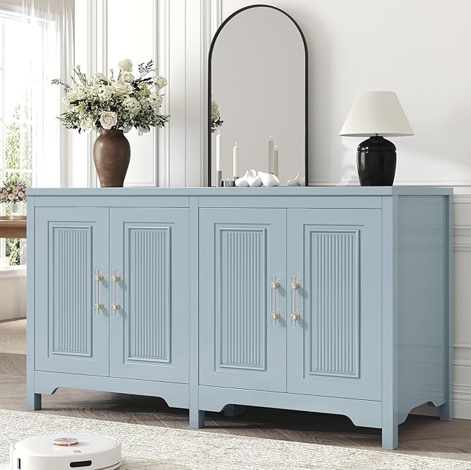 Buffet Cabinet with Storage, 55" Blue Kitchen Storage Cabinet with Shelves, Modern Farmhouse Coffee Bar Station for Dining Room, Kitchen Buffet, Slate Blue