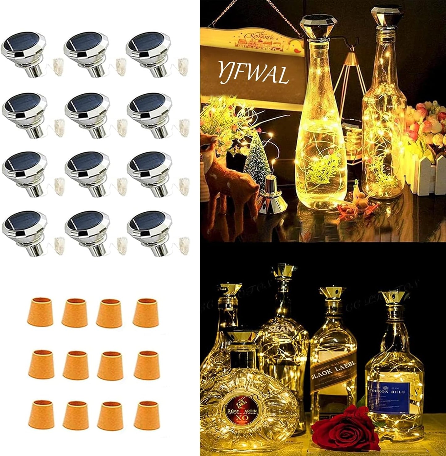 Upgraded 12 Pack Diamond Solar Wine Bottle Lights, 20 LEDs Waterproof Copper Light, Bottle Light Fairy Cork String Lights for Yard Patio Decor, DIY Birthday Gift for Mom Grandma Friend(Warm White)