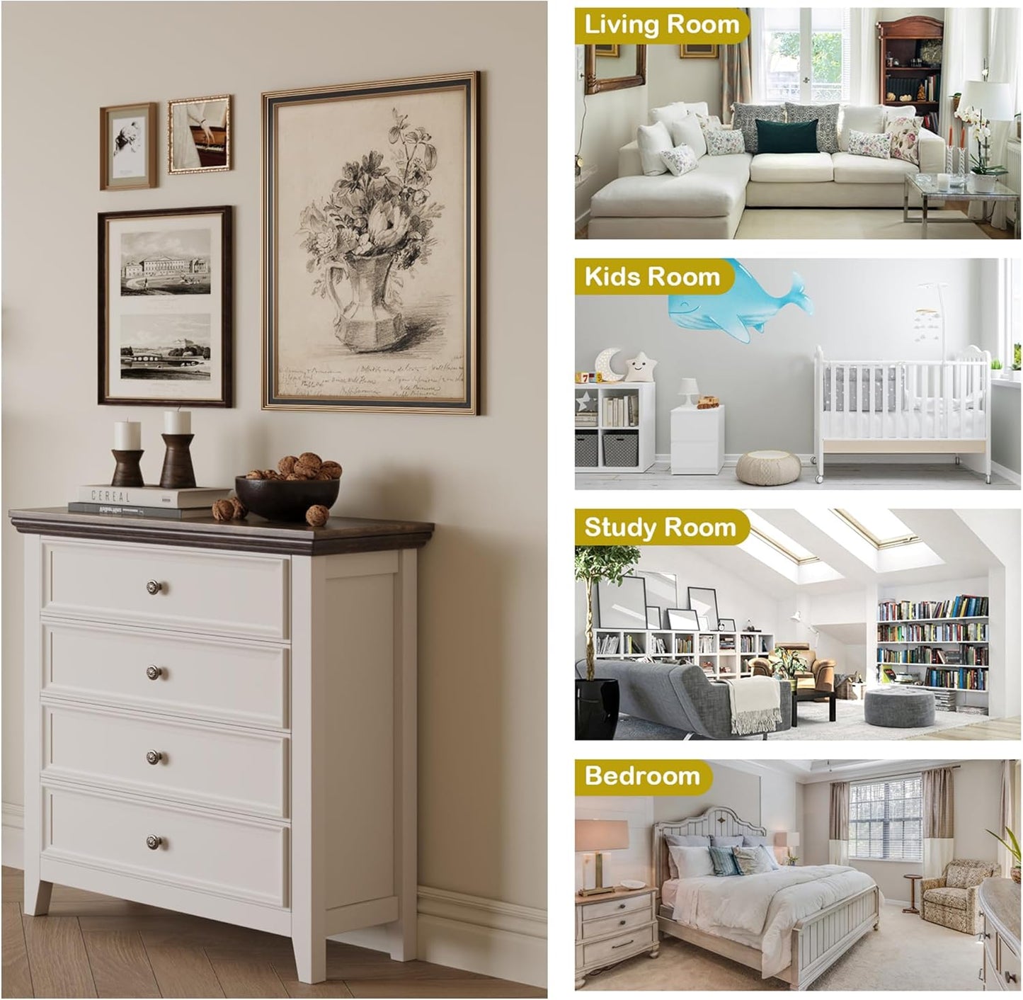 BLANKSPACE Dresser for Bedroom, 4 Drawer Dresser, Modern 4 Chest of Drawers, Farmhouse Storage Cabinet with 4 Drawers for Home Office, Dining Room, Antique White