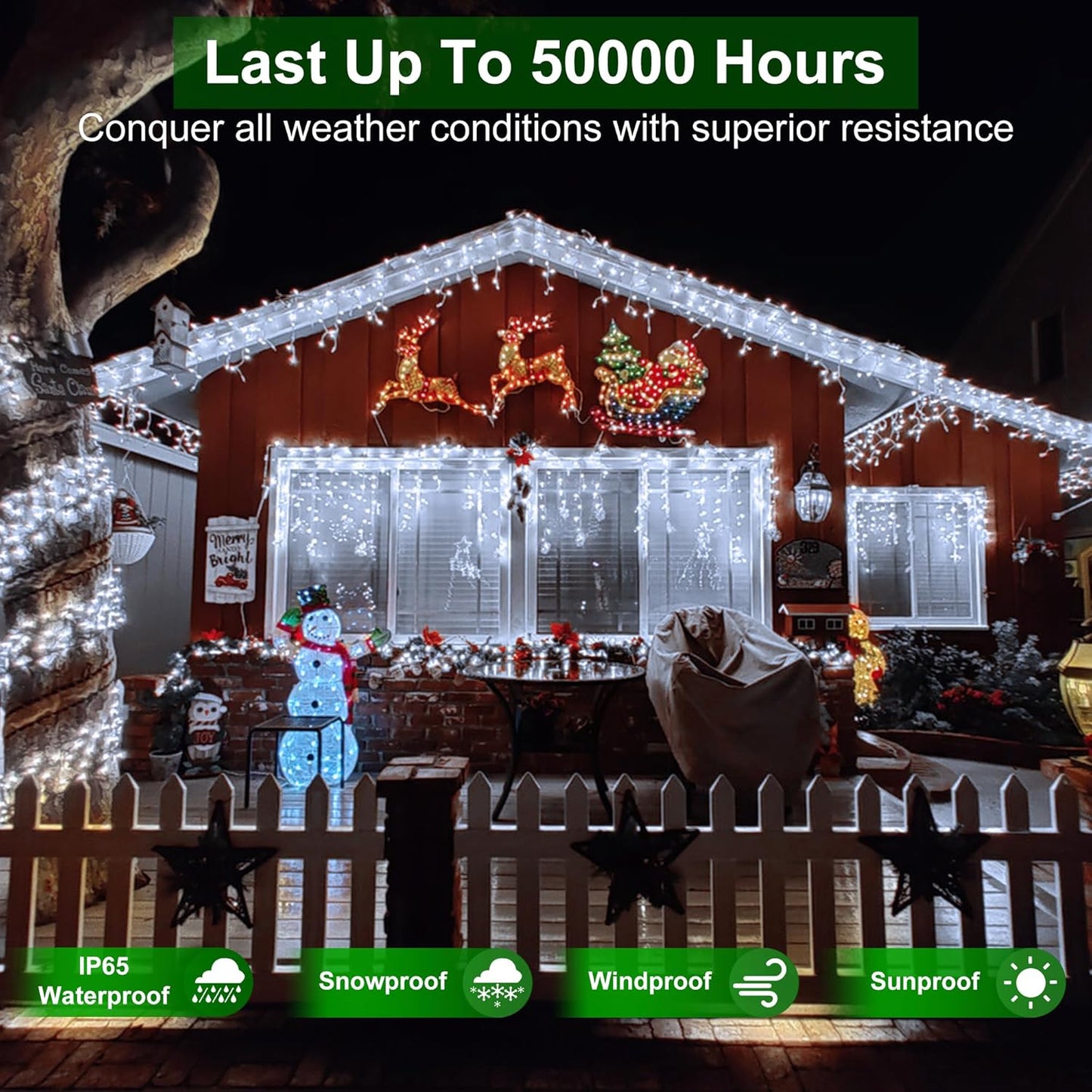612 LED 60FT Icicle Christmas Lights - 136 Drops Waterproof 12 Modes Memory Timer, Outdoor Hanging Roof Lights for Eaves Gutter Xmas Tree Holiday Decorations Cool White