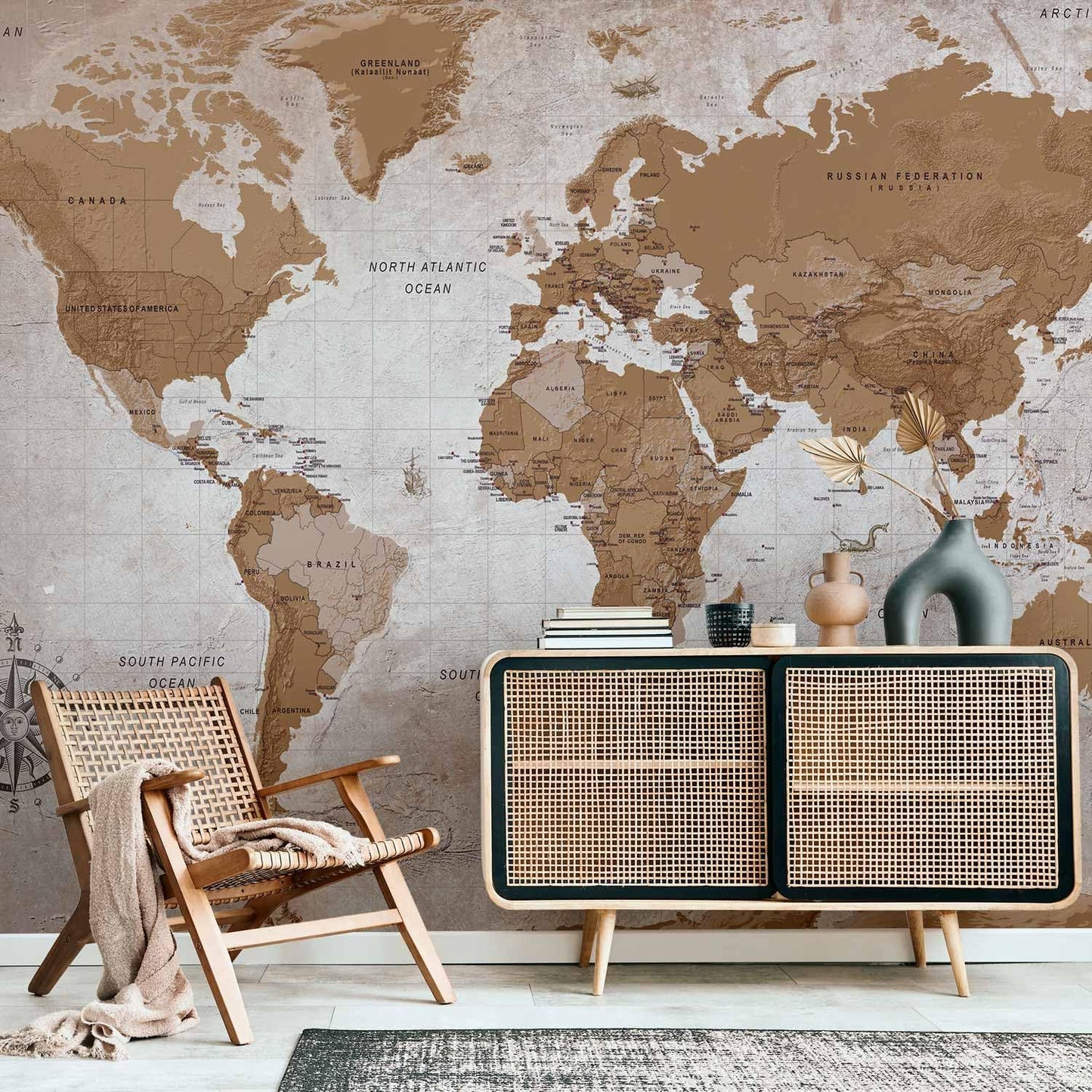 artgeist Wall Mural World Map 98x69 in - XXL Non-Woven Wallpaper Fleece Wall Decor Photo Print Picture Image Design Home Map of The World k-A-0108-a-a