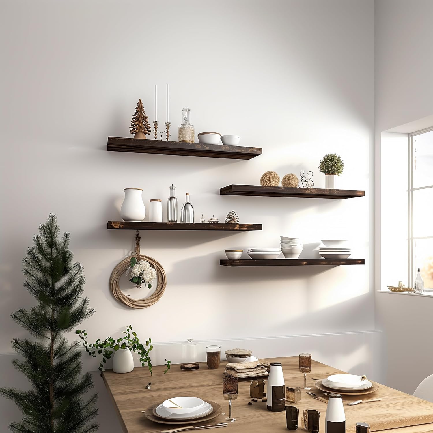 36 Inch Floating Shelves for Wall Rustic Brown Wood Wall Shelves for Bedroom Set of 4 - Décor Diaries