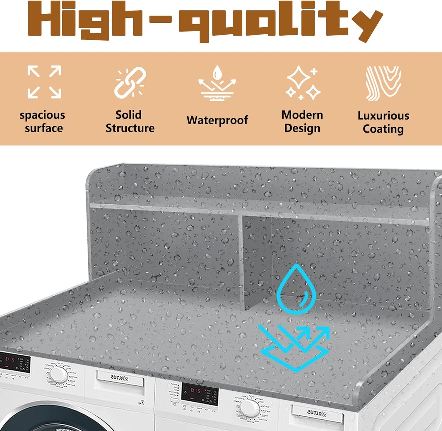 Royxen 2-Tier Washer Dryer Countertop,19.5"H Wood Washer and Dryer Topper with Storage Shelf,Laundry Countertop Over Washer Machine, Universal Fit for Laundry Room Organization (Grey,54"W X 27.5"D)