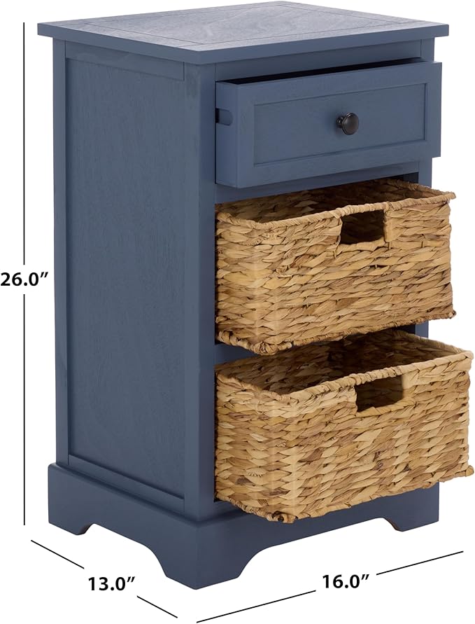 SAFAVIEH Home Collection – Carrie Blue 3-Drawer Storage Side Table, Mixed-Material Cottage Design, Fully Assembled (AMH5700K)
