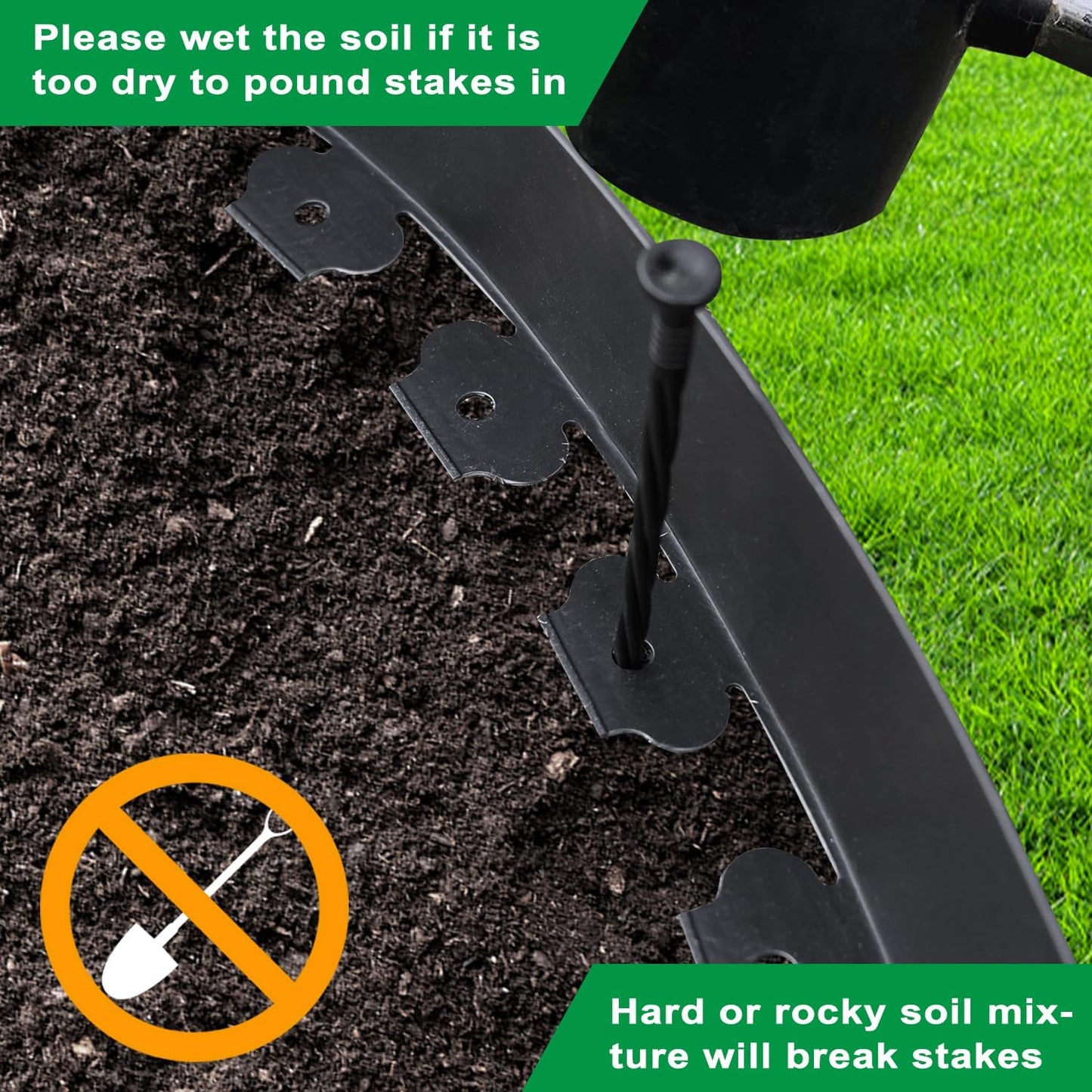 Hugeleaf Landscape Edging Border 60 Feet with 72pcs Spikes, 4inches Flexible Plastic Garden Edging for Landscaping, Lawn, Flower Bed, Yard（Black）