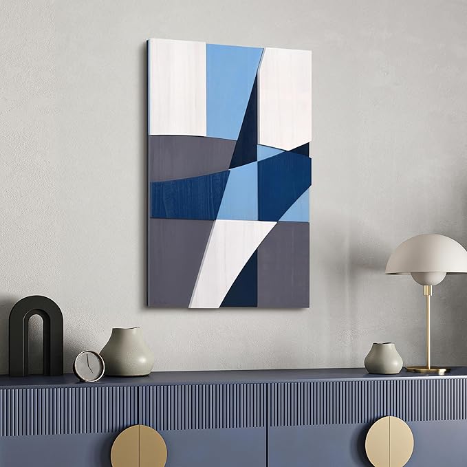 Empire Art Direct "Whispers of Blues I" Hand Made & Hand Finished Solid Wood Abstracts, Ready to Hang, Living Room, Bedroom & Office, 36" x 24"x 1.42"