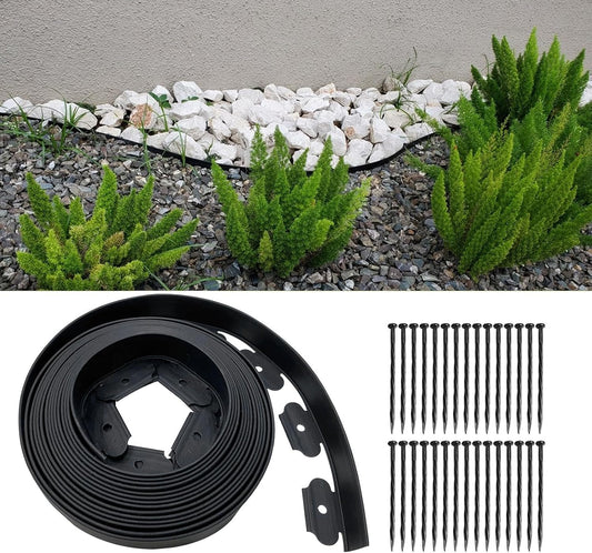 Garden Edging Border 33ft, 2in Tall Plastic Straight Top Lawn Edging Landscaping Edging Kit with 30pcs Spikes for Paver Edging, Grass Edging, Flower Beds, Yard, Black