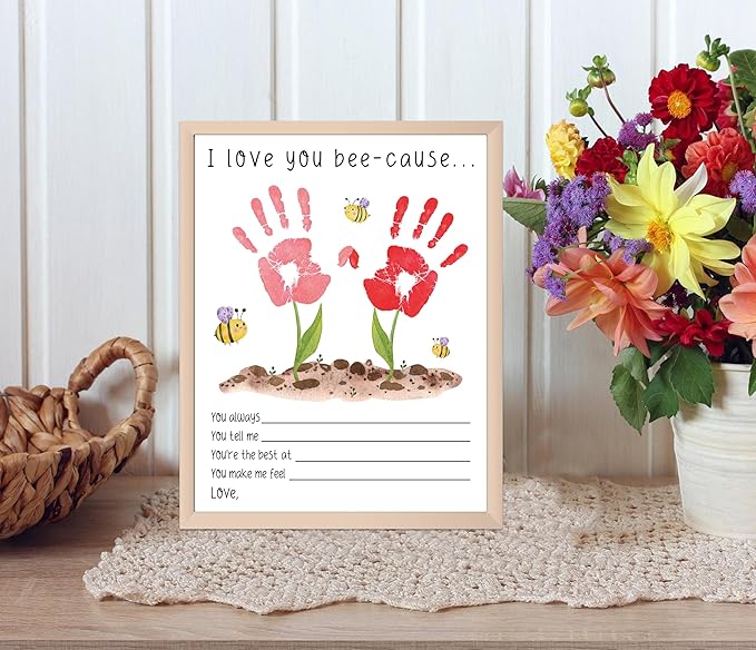 I Love You Bee-cause Handprint Keepsake Card Making Kit, 10 Funny Personalized Mothers Day Cards Bulk for Mom from Daughter or Son, Mothers Day Birthday Family Gifts for New Parents, Gifts for Grandma