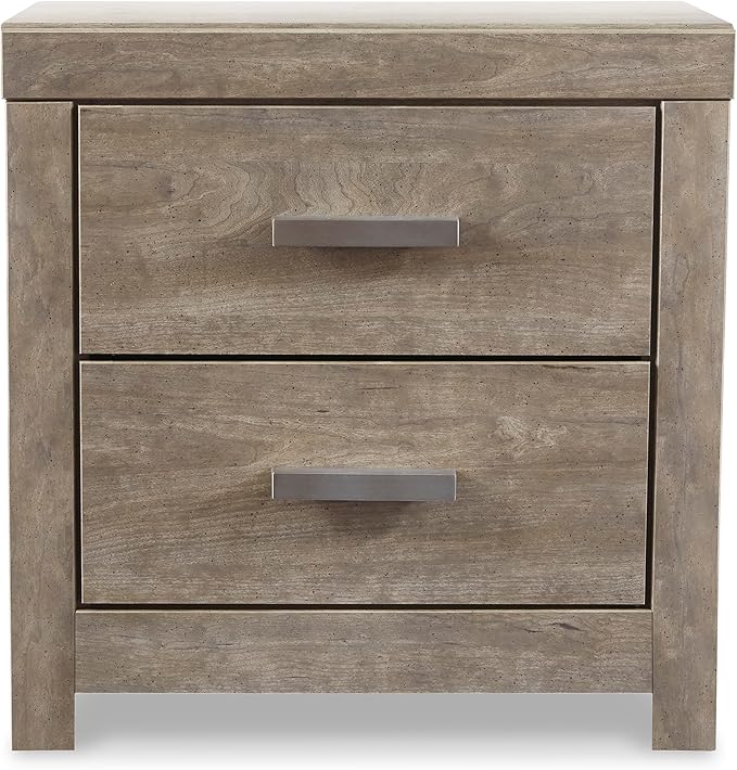 Signature Design by Ashley Culverbach Modern 2 Drawer Nightstand with 2 USB Charging Stations, 24.37" Tall, Weathered Gray