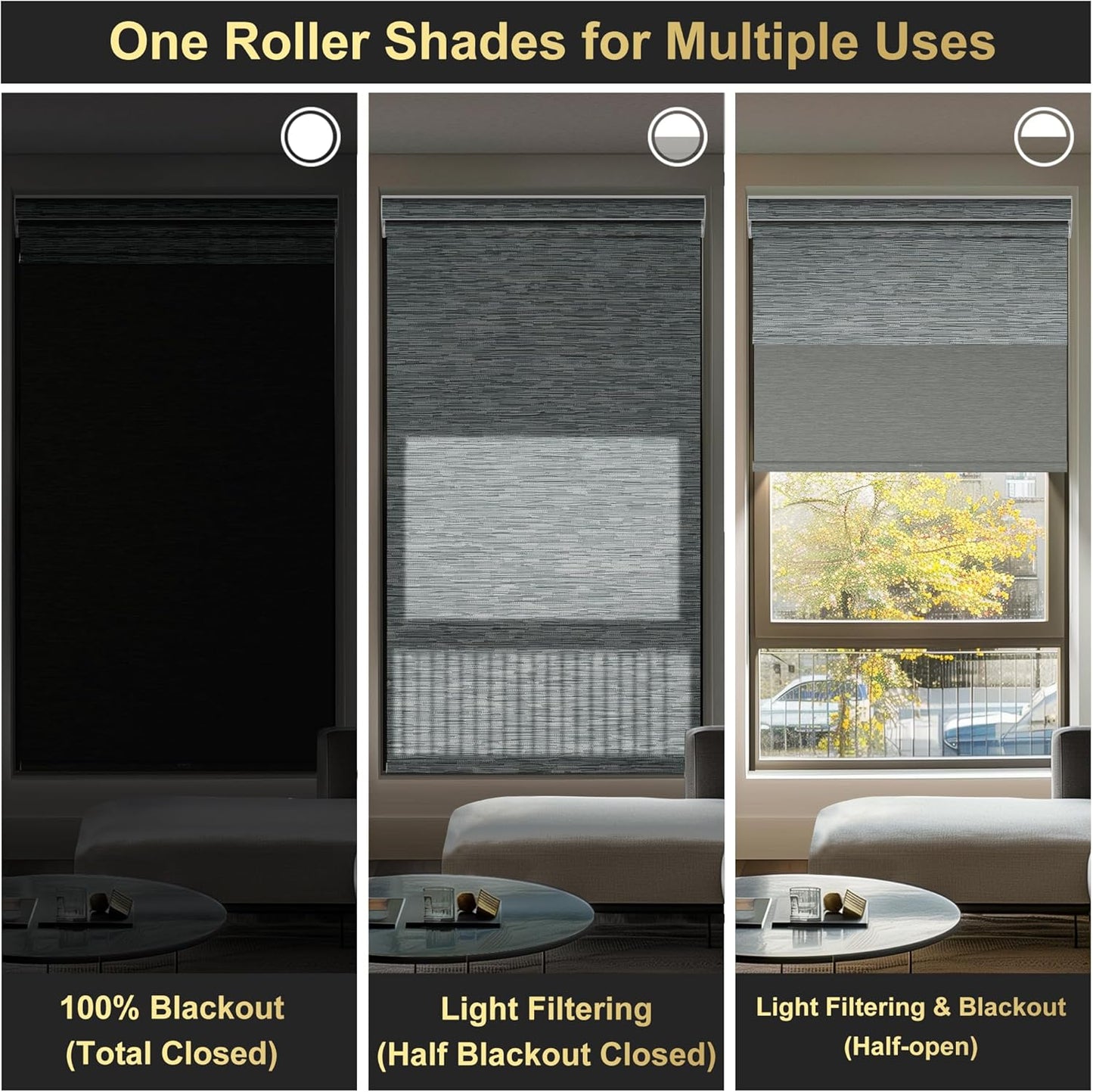 BERISSA Cordless Dual Roller Shades with Cassette Valance, Double Window Shades - Blackout and Light Filtering, Day and Night for Home Office Door. Striped Jacquard Grey. 33 W x 64" H