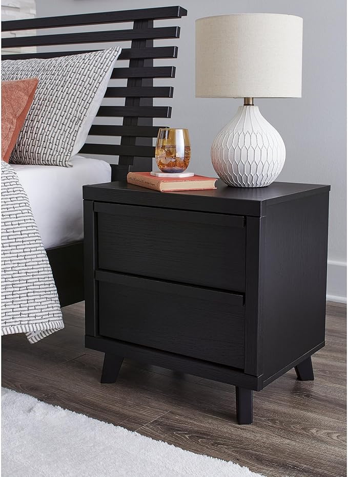Signature Design by Ashley Danziar Modern 2 Drawer Nightstand with Wireless Charging and USB Ports, 24.37" Tall, Black