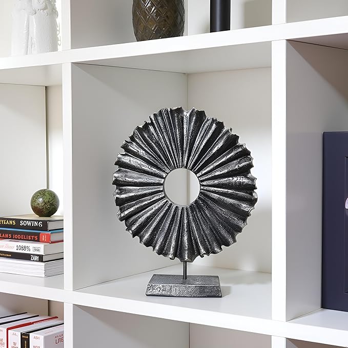 Modern Abstract Round Decorative Sculpture, Dining Living Room Desk Decor,Geometric Home Decor Statues,Shelf Top Decor Aesthetics, Coffee Tables or Office Shelves（Bronze Colored）