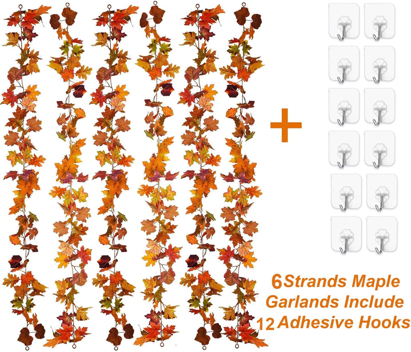 Lvydec 6 Pack Fall Maple Garland - 5.9ft/Strand Artificial Fall Foliage Garland Realistic Maple Leaves Autumn Decor for Home Wedding Halloween Thanksgiving Party