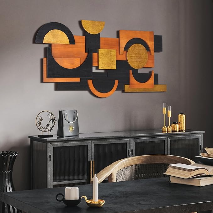 Empire Art Direct "Amber Embraces II" Handmade Dimensional Solid Paulownia Wood Abstracts Wall Art, Ready to Hang, Living Room, Bedroom & Office, 48" x 24"x 1.42"