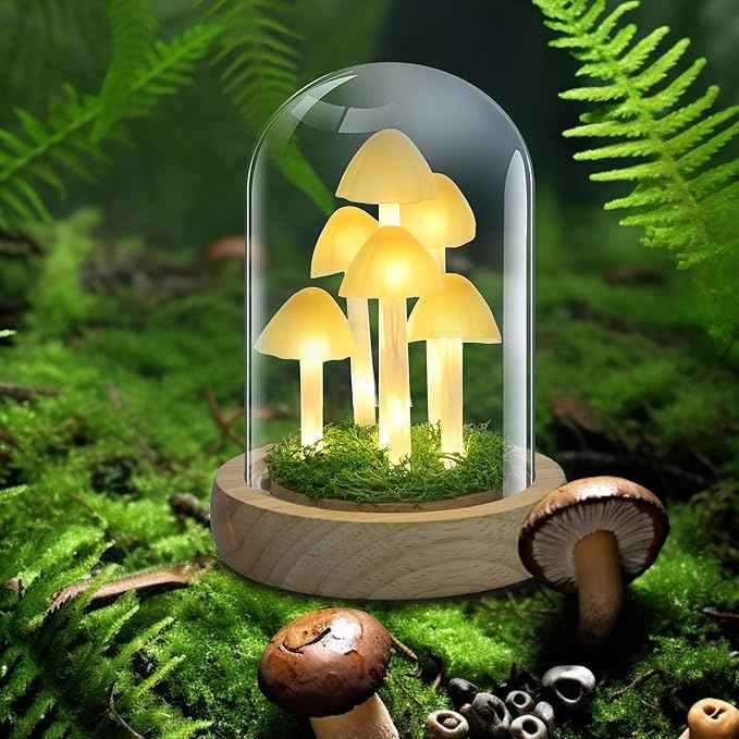 QUELIEN Mushroom Lamp,Mothers Day Mom Gifts for Mom,Light Up Mushroom in Glass Dome,Birthday Party Decorations,Ideal Birthday Gift,Girlfriend Gift