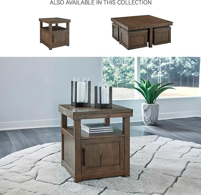 Signature Design by Ashley Boardernest Casual End Table with 1 Open Shelf and 1 Cabinet, Dark Brown