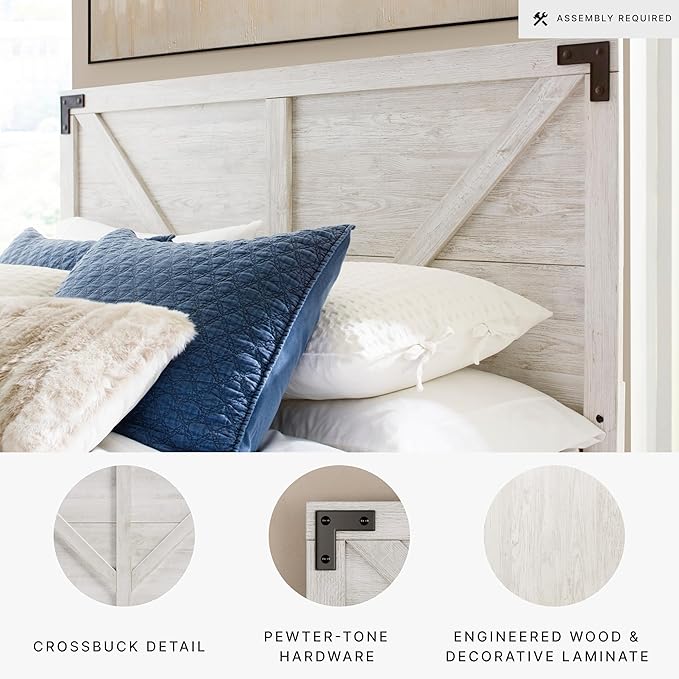 Signature Design by Ashley Shawburn Modern Farmhouse Headboard, Full, Whitewash