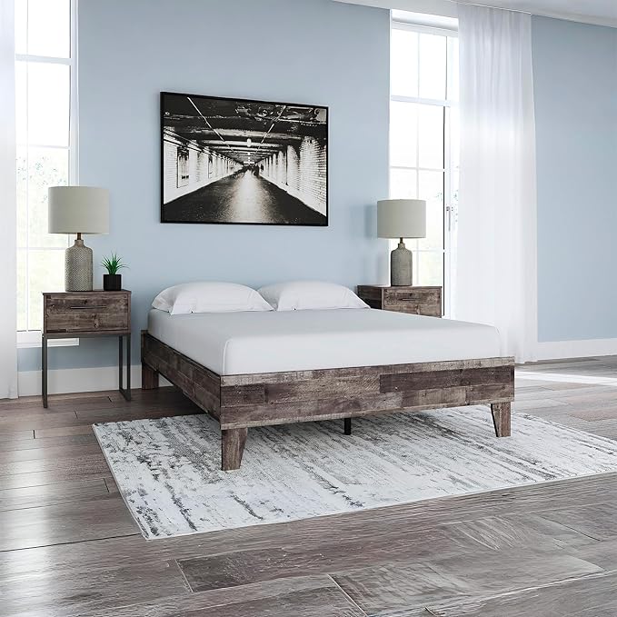 Signature Design by Ashley Neilsville Butcher Block Style Platform Bed, Full, Rustic Gray