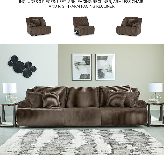 Signature Design by Ashley Top Tier Modern 3-Piece Reclining Sectional Sofa with 4 Accent Pillows, Dark Brown