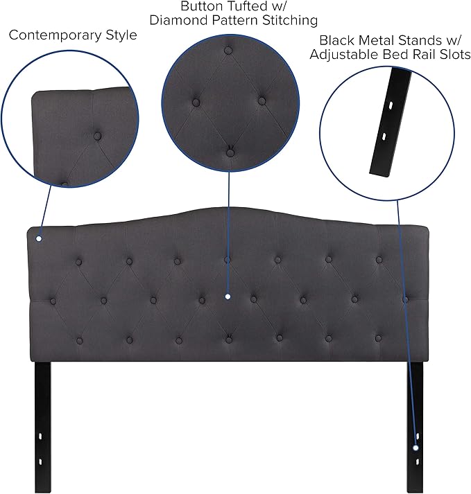 Flash Furniture Cambridge Tufted Upholstered Headboard for Queen Size Bed, Contemporary Fabric Tufted Headboard with Adjustable Height, Dark Gray