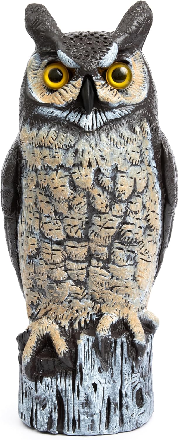 Dalen Large Fake Owl Decoy to Scare Birds Away - Garden Scarecrow Provides Natural Pest Control - 16" Tall - Great Horned Owl