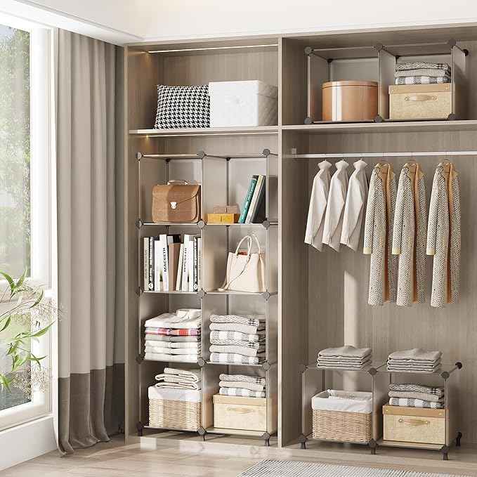 AWTATOS 8 Cube Storage Organizer, Closet Organizer Storage Shelf, Bookcase Bookshelf, DIY Stackable Storage Cubes Shelves for Closet, Bedroom, Home, Office, Translucent