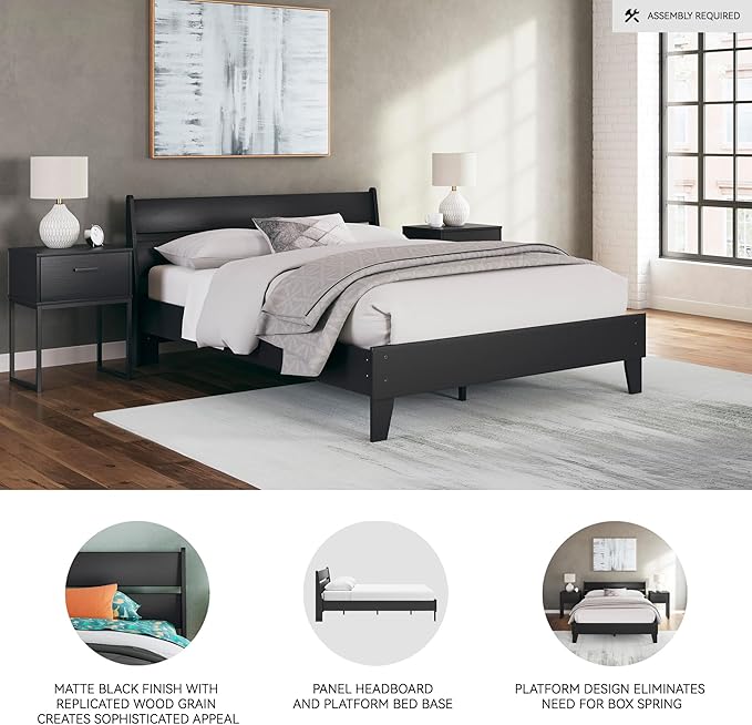 Signature Design by Ashley Socalle Casual Queen Panel Platform Bed, Foundation or Box Spring Not Needed, Black