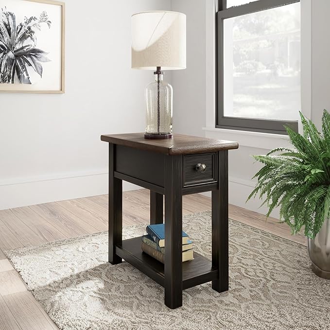 Signature Design by Ashley Tyler Creek Chair Side End Table, Plank-styled Top, Smooth-gliding Drawer, Wood, 14.13" W x 24.13" D x 24.13" H, Light Brown & Whitewash