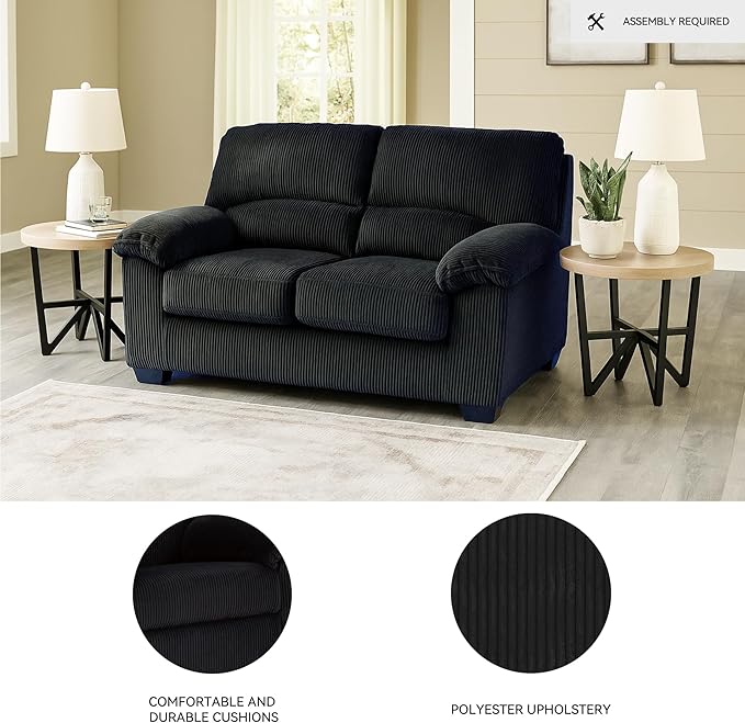 Signature Design by Ashley SimpleJoy Modern Loveseat for Living Room, Black