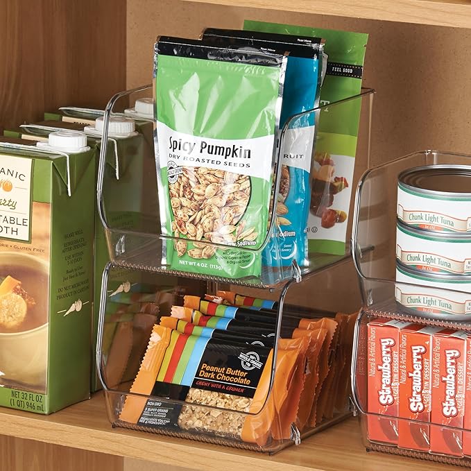iDesign Stackable Open-Front Storage Bin for Pantry or Household Storage, Clear, Made in USA