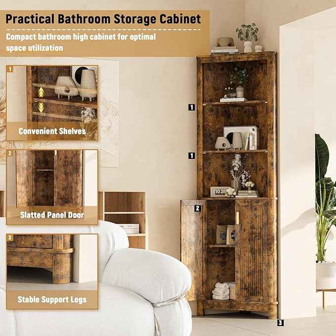 69'' Tall Narrow Storage Cabinet with Adjustable Shelf and Door, Bathroom Storage Cabinet, Space Saver for Bathroom, Kitchen, Living Room, Dark Brown