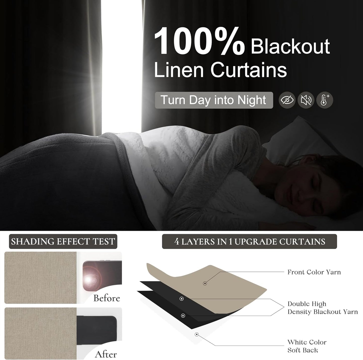 GreyBeige Modern Neutral 90 Inch Pinch Pleated Blackout Sliding Glass Door Curtains Light and Draft Blocking Drapes for Living Room Heavy Duty Lined Linen Burg Cottagecore Nursery 2 Pack (W40"xL90")