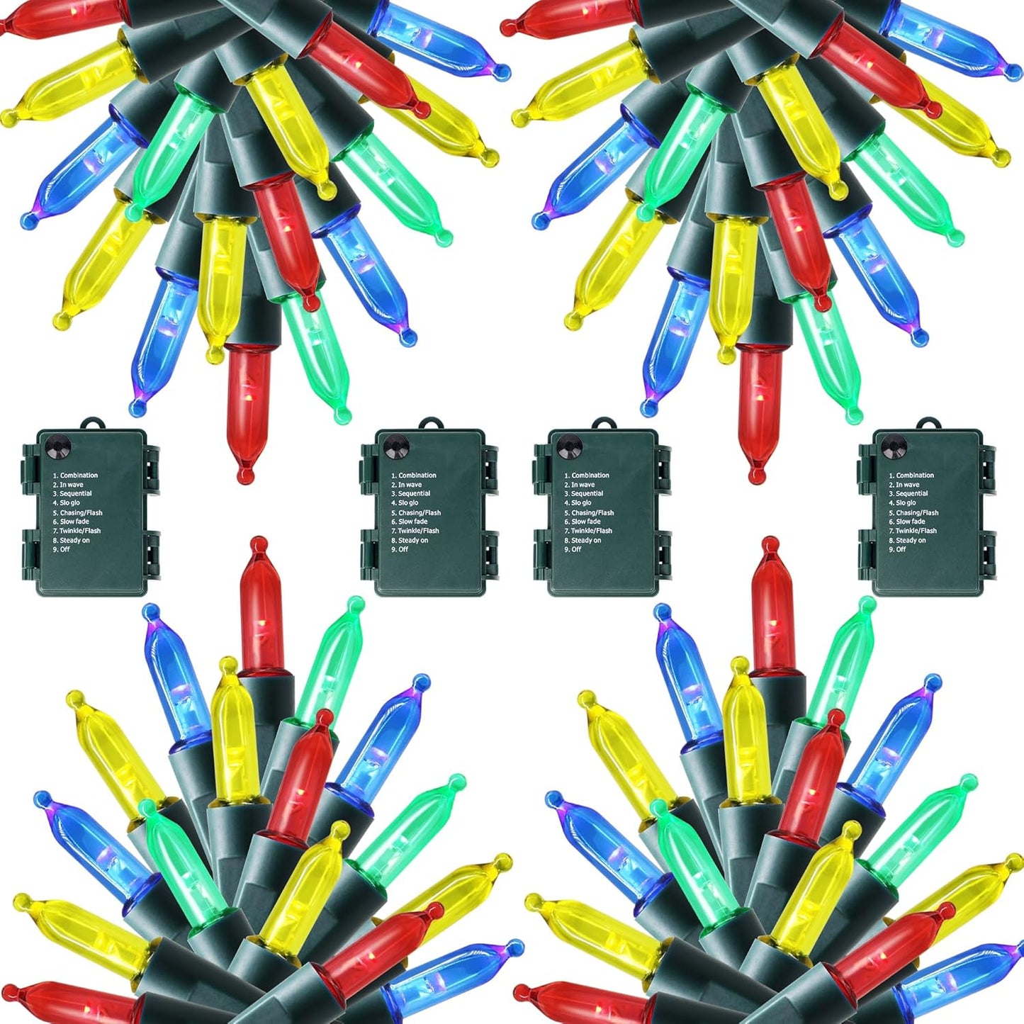 Joliyoou 4 Packs Total 200 LEDs 64ft Multicolored Christmas String Lights, Battery Operated Christmas Mini String Lights with 8 Lighting Modes, Indoor Outdoor LED Xmas Fairy String Lights with Timer