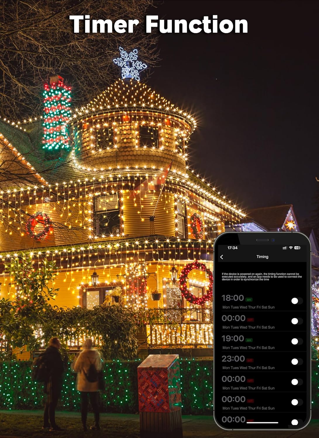 Brightown Smart Icicle Lights for Outside, 66Ft 608 LED RGB Smart Christmas Lights with 58 Preset Modes, App or Remote Control, Music Sync, Memory and Timer Function for Indoor/Outdoor Use