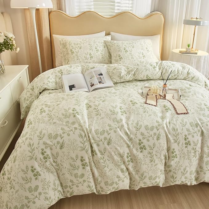 Garden Style Green Floral Comforter Set Twin XL Size Soft Fluffy Microfiber Chic Floral Printed Bedding Comforter Vintage Botanical Flowers Comforter for All Seasons Cottagecore Twin XL Comforter Set