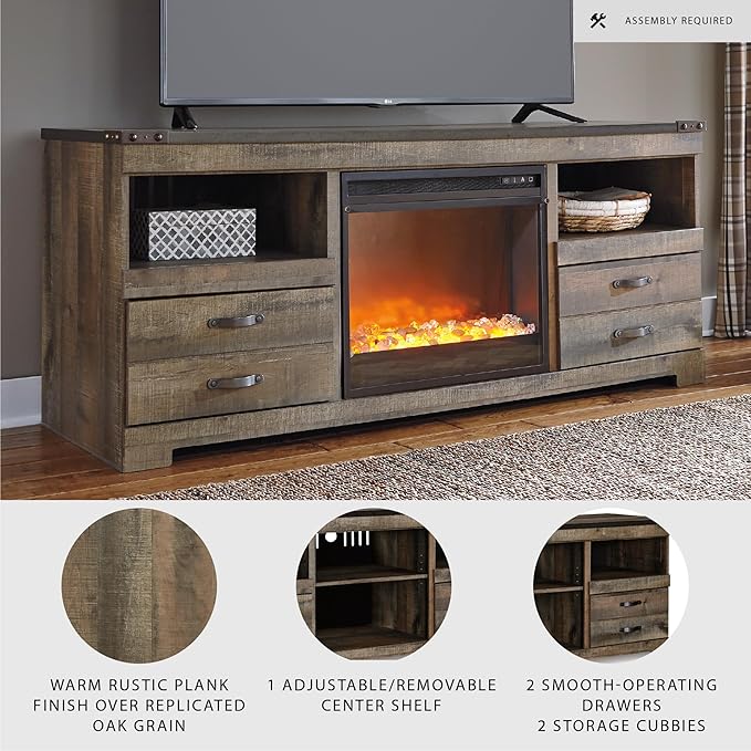 Signature Design by Ashley Entertainment Accessories Urban 63" TV Stand with Electric Fireplace for TVs up to 72", Dark Brown