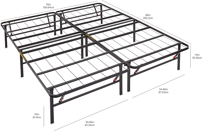 Amazon Basics Bed Frame with Storage, Foldable Metal Platform, Sturdy Steel, No Box Spring Needed, 14-inch High, Tool-Free Setup, Noise Free, Easy Assembly, Queen Size, Black