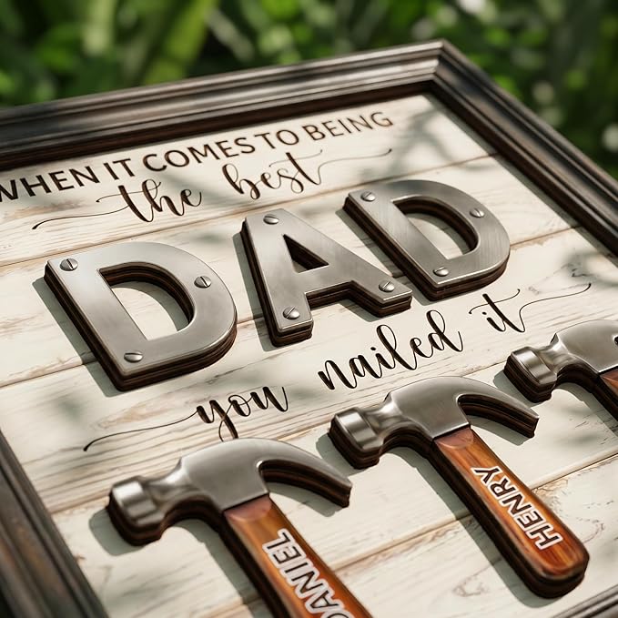 Personalized Fathers Day Dad Gifts from Daughters Sons, Best Dad You Nailed It Sign Custom Father's Day Plaque, Daddy Birthday Gift for Dads, Stepdad, Grandpas, Family Keepsake with Kids Names