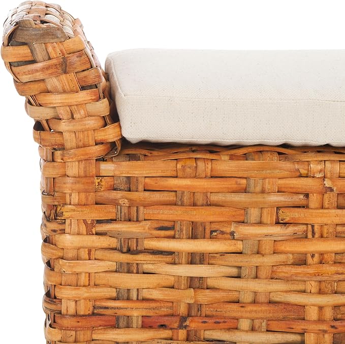 SAFAVIEH Home Collection – Palermo Natural Woven Accent Bench with Cushioned Seat, Transitional Organic Bench for Bedroom, Entryway or Living Room (FOX6533B)