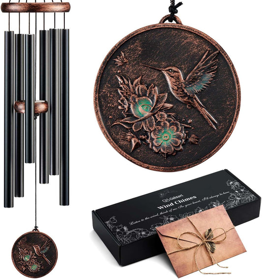 Wind Chimes for Outside, Hummingbird Deep Tone Vintage Wind Chime Outdoor Clearance, Sympathy/Memorial/Festivals/Birthday Gift for Mom Dad Grandma, Home Garden Patio Decor (34" Hummingbird)