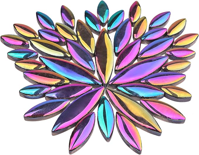 Artspac Iridescent Petal Ceramic Mosaic Tiles for Crafts, 200g Rainbow Flower Tiles Mosaic Pieces for Christmas DIY Crafts, Holiday Mosaic Art & Garden Decor