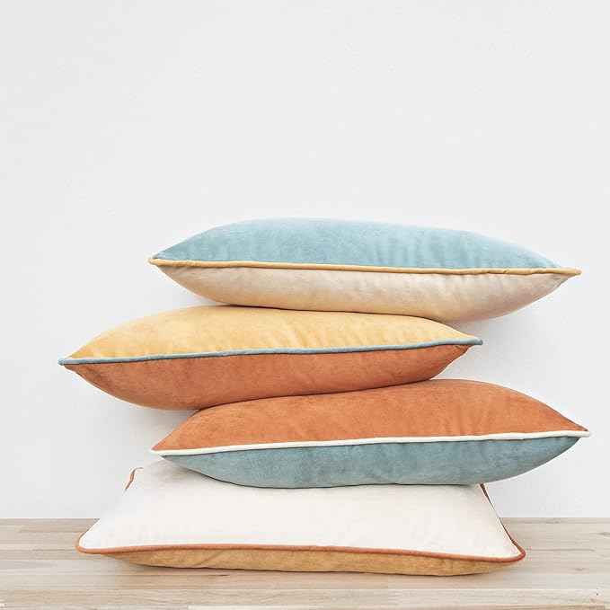 MONDAY MOOSE Decorative Throw Pillow Covers Cushion Cases, Set of 4 Soft Velvet Modern Double-Sided Designs, Mix and Match for Home Decor, Pillow Inserts Not Included (12x20 inch, Orange/Teal)