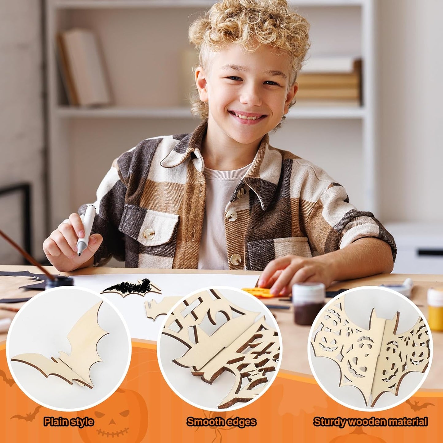 COCHIE DIY 3D Halloween Bats Wood Crafts to Paint for Kids Adults, Paintable Unfinished Wooden Slices for Craft, Bat Cutouts Ornaments for Painting Decorations (24 PCS)