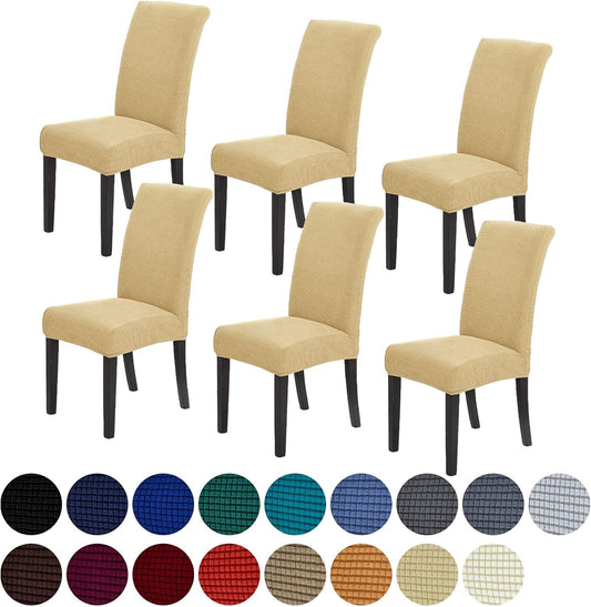 Howhic Stretch Chair Covers for Dining Room Set of 6, Removable Washable Dining Room Chair Covers, Dining Chair Slipcovers Seat Protector, Great Decoration for Home and Banquet (Champagne, 6 Pack)