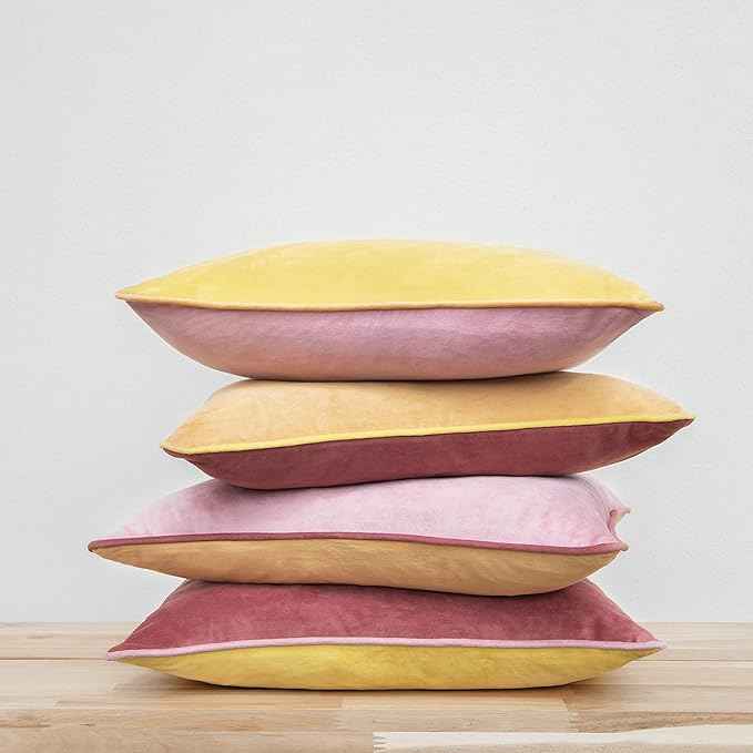 MONDAY MOOSE Decorative Throw Pillow Covers Cushion Cases, Set of 4 Soft Velvet Modern Double-Sided Designs, Mix and Match for Home Decor, Pillow Inserts Not Included (20x20 inch, Yellow/Pink)